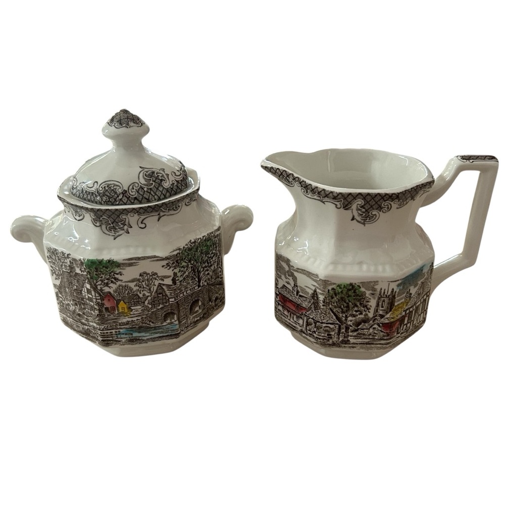Vintage Shakespeare's Sonnets Spring VI Ironstone Creamer Lidded Sugar Bowl Set
